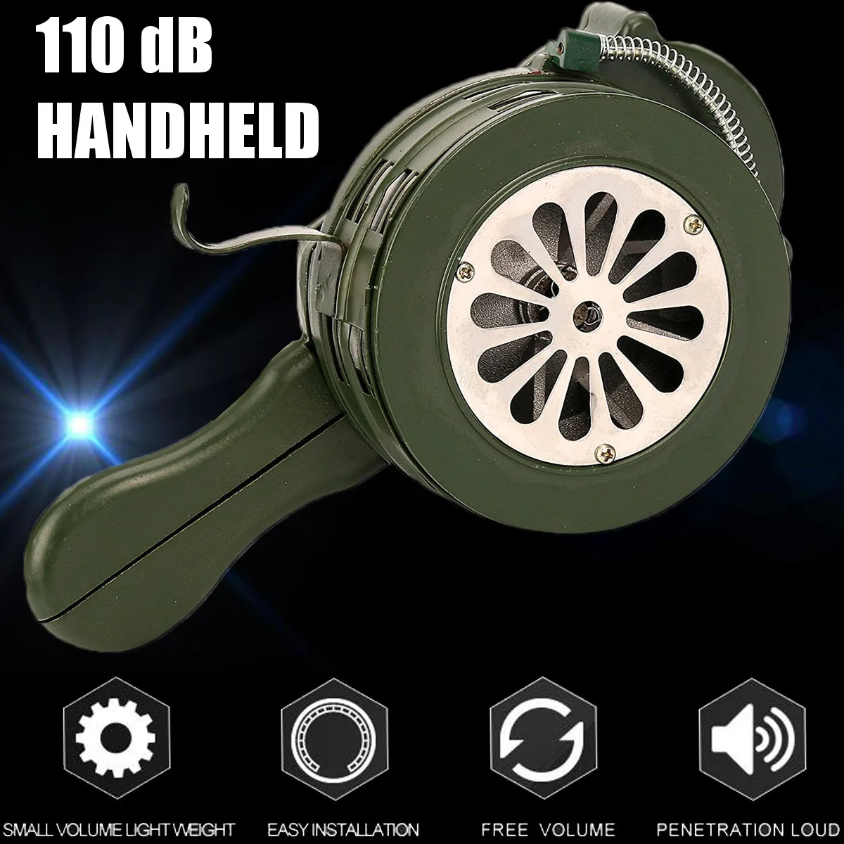

110dB Green Aluminium alloy Crank Hand Operated Air Raid Emergency Safety Alarm Buzzer Home Self Protection Security