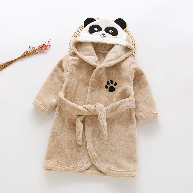 Brown-Panda Осенне-зимняя детская одежда для сна фланелевый теплый Халат с капюшоном, детские пижамы для мальчиков и девочек, прекрасные животные из мультфильмов, халаты - Цвет: Brown-Panda