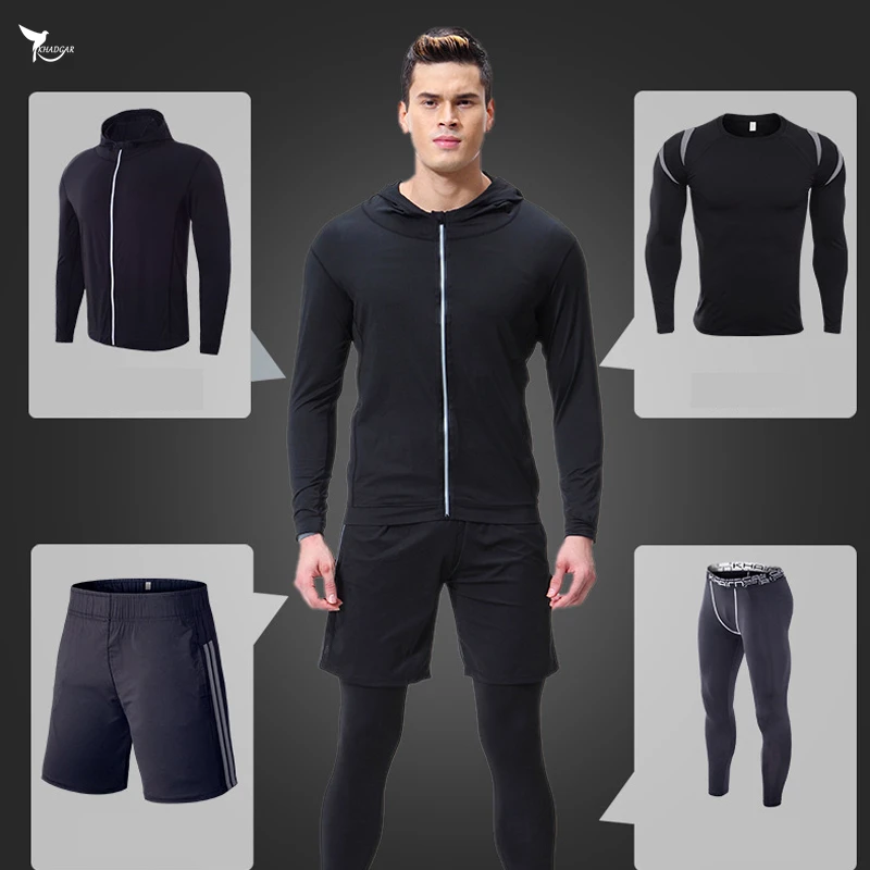 

4 Pieces Men's Dry Fit Compression Sports Suit Gym Fitness Running Sets Quick Dry Elastic Jogging Sportswear Workout Tracksuit