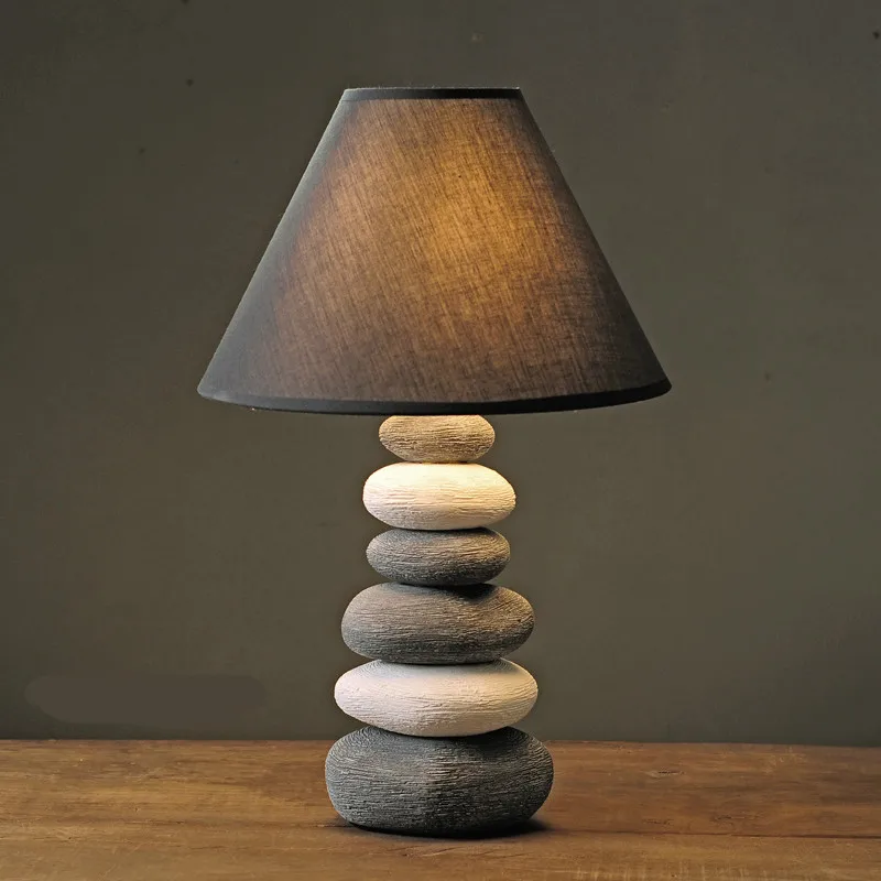 Retro Nordic Creative American Country Handmade Ceramic Stone E14 Dimmerable Table Lamp For Living Room Bedroom H 36/42cm 1072