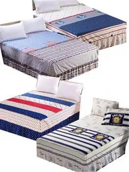 

High quality cotton bed skirt single piece bedding printing bed cover cartoon striped home decoration
