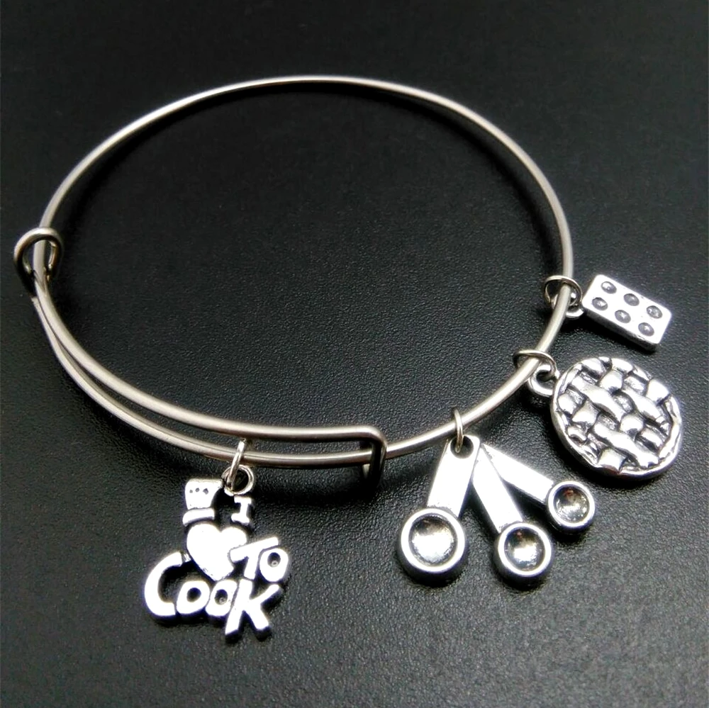 

my shape DIY Making Stainless Steel Wire Bangle Bracelet Cook Measuring Spoon Muffin Pin Charm Cooking Jewelry