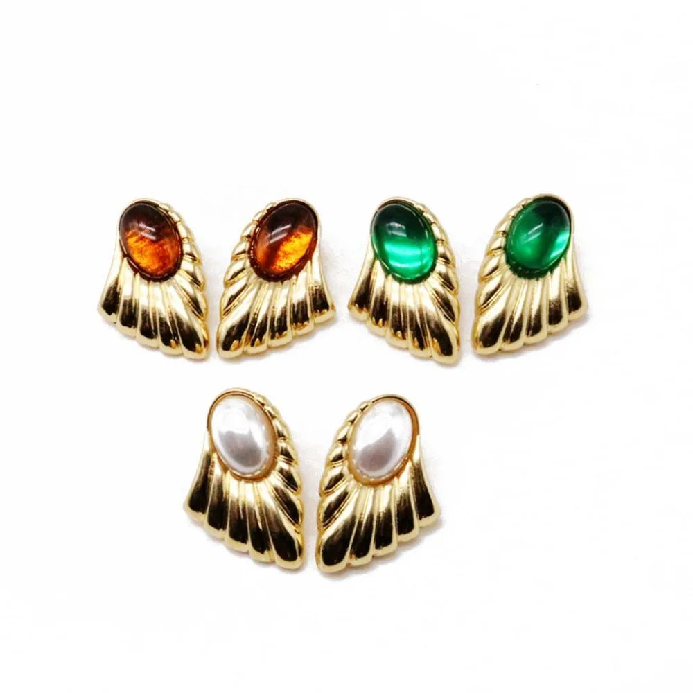 

Free Shipping Sweet Cute Wing Brown Green White Pearl Earring For Women