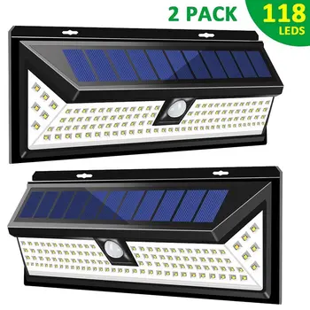 

2 Pack 118 LED Solar Lamp PIR Motion Sensor Wall Light Waterproof 1000LM High Bright Emergency Security Lampe Solaire Exterieur