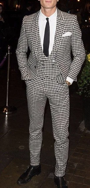 

Houndstooth Custom Made Mens Suit Tailored Dresses Custom Black Weave Hounds Tooth Check Wedding Men Suits Jacket+Pants+Vest