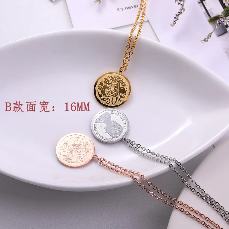 

Titanium Steel Vintage Image of Queen ,Coins Pendant Necklace, Gift Jewelry Rose gold color pendant necklace