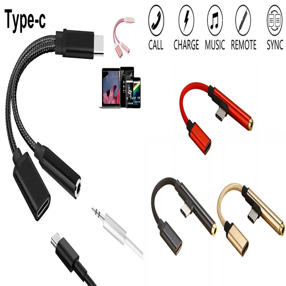 

2 style 2 in 1 Type C to 3.5mm Earphone Cable Adapter 3.5mm Jack AUX Audio Cable Charging Cable For Xiaomi 6 Huawei Mate 10 Pro