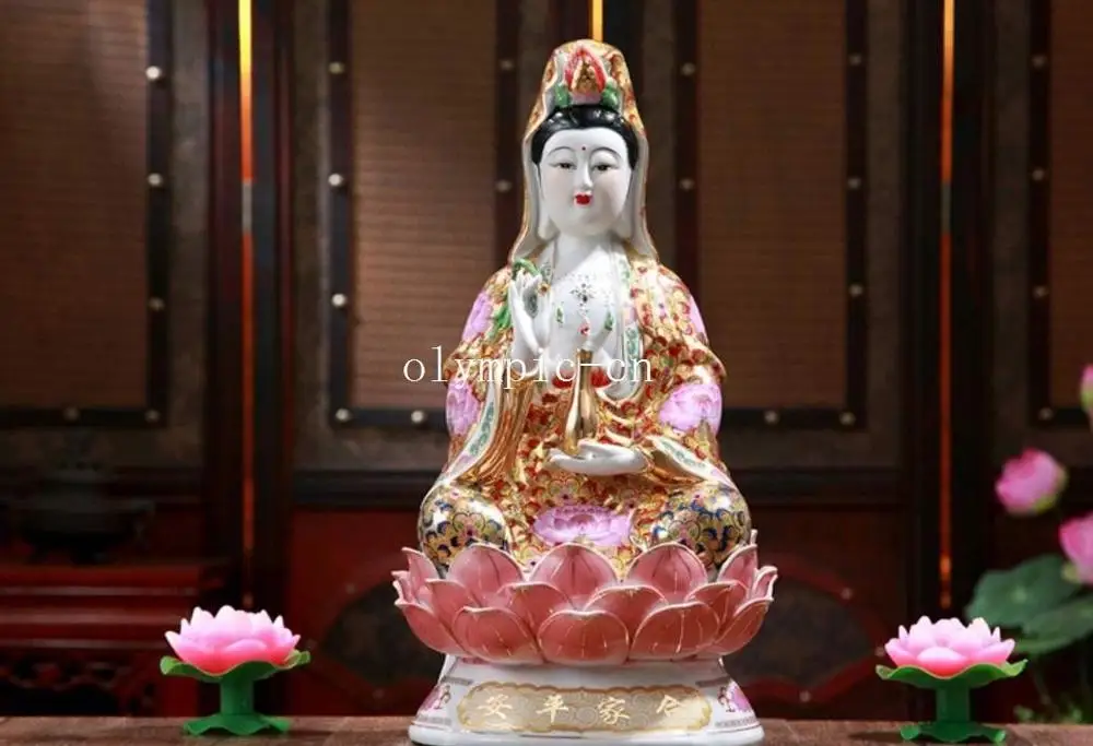 

18''chinese ceramic porcelain enamel buddhism Avalokitesvara Guanyin Bodhisattva