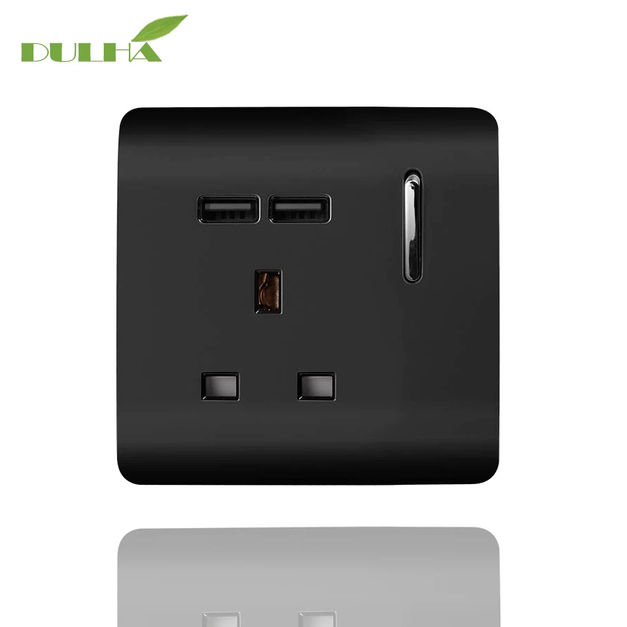 

DULHA UK 13A USB Wall Socket 1 Gang Electrical Power Switched Socket With 2 Plug Ports Quick Charger Outlet Port Free Shipping