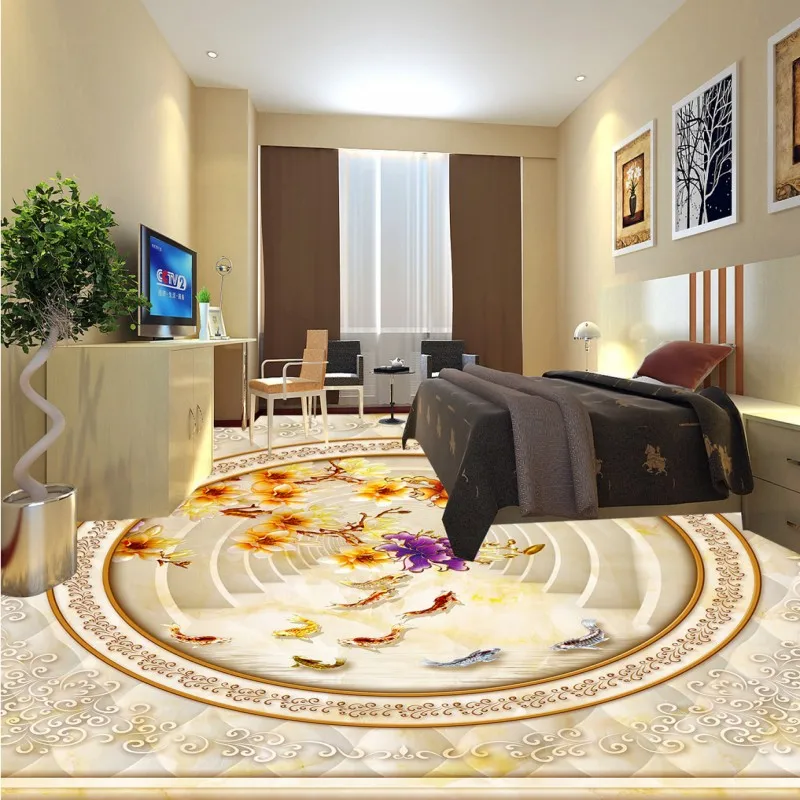 Free shipping photo Magnolia stone pattern parquet 3D floor bathroom floor custom living room wallpaper mural flooring