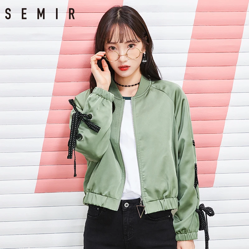 SEMIR Jackets fashion short basic stand collar bombardier Jacket baseball uniform Bind decoration zip Coats jackets for women