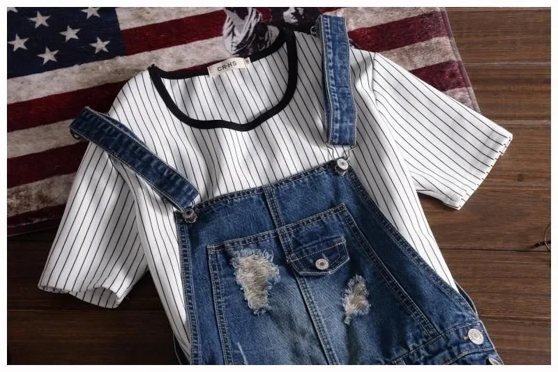 Весенне-летний модный брендовый мужской джинсовый комбинезон с дырками ...