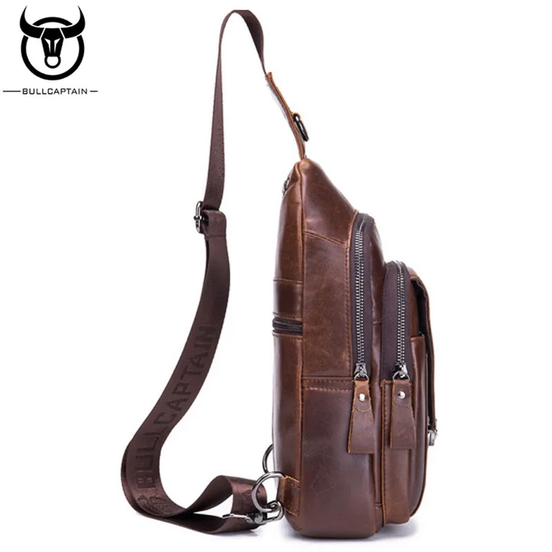 الثور الكابتن جديد الرجال جلد طبيعي Crossbody أكياس جلد البقر عارضة ركوب الرافعة الكتف رسول حقيبة الصدر ظهر يوم حزمة
