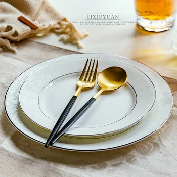 

2pcs set, 8inch + 10inch, real bone china dinner plates, ceramic dishes and plates sets, porcelain charger plates borden servies