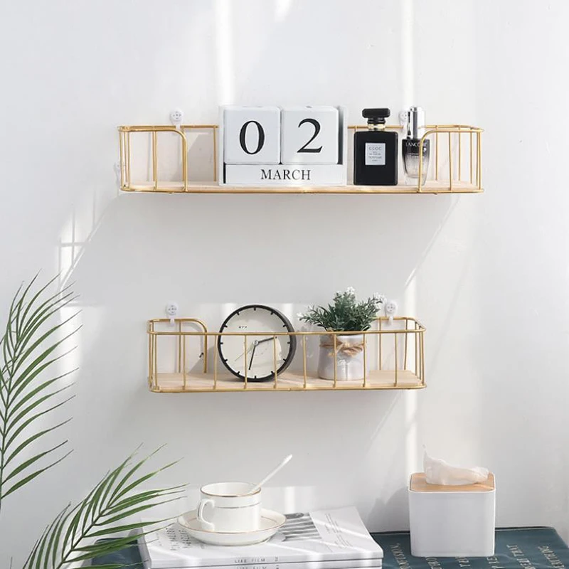 Storage Rack Metal Functional Multi-storey Wrought Iron Rack Wooden Board Storage Shelf Wrought Iron Shelf for Kitchen Bathroom