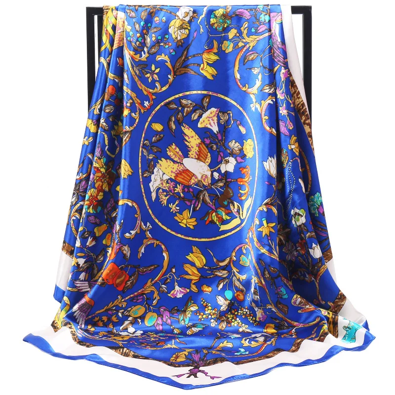 

New Arrival / Fashion Women large soft satin scarf / Annunciation bird Printed square silk scarves 90*90cm / Gifts Wholesale