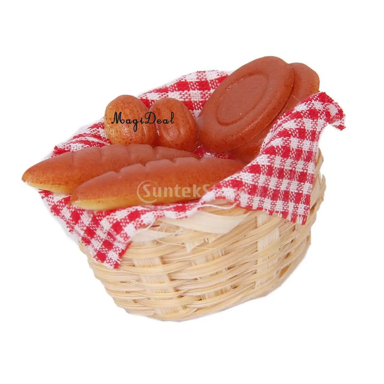 MagiDeal 1Pc Miniature Food Bread Toast with Basket Dollhouse Dining Room Bakery Pastry Kitchen Acc Pretend Play Toy