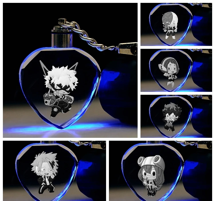 

My Hero Academia Heart Shape Anime LED Key Chains Figure Keyring Crystal Toy Keychain Light Keyholder Unisex XMAS Gift NEW