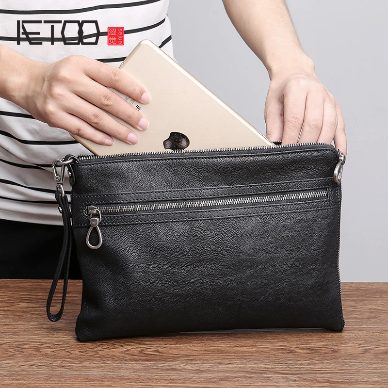 

AETOO Handbag men's leather envelope bag business casual fashion men's head cowhide multifunctional handbag