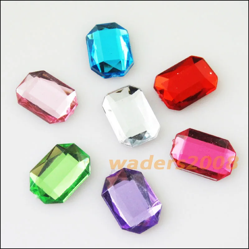 

50Pcs Mixed Faceted Hexagon Acrylic Plastic Rhinestone Flat Back 10x14mm
