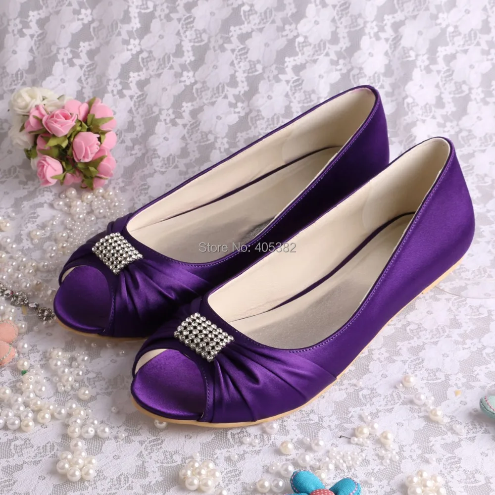 Wedopus Mw1361 Kristal Partai Bridal Sepatu Ballerina Datar Ungu