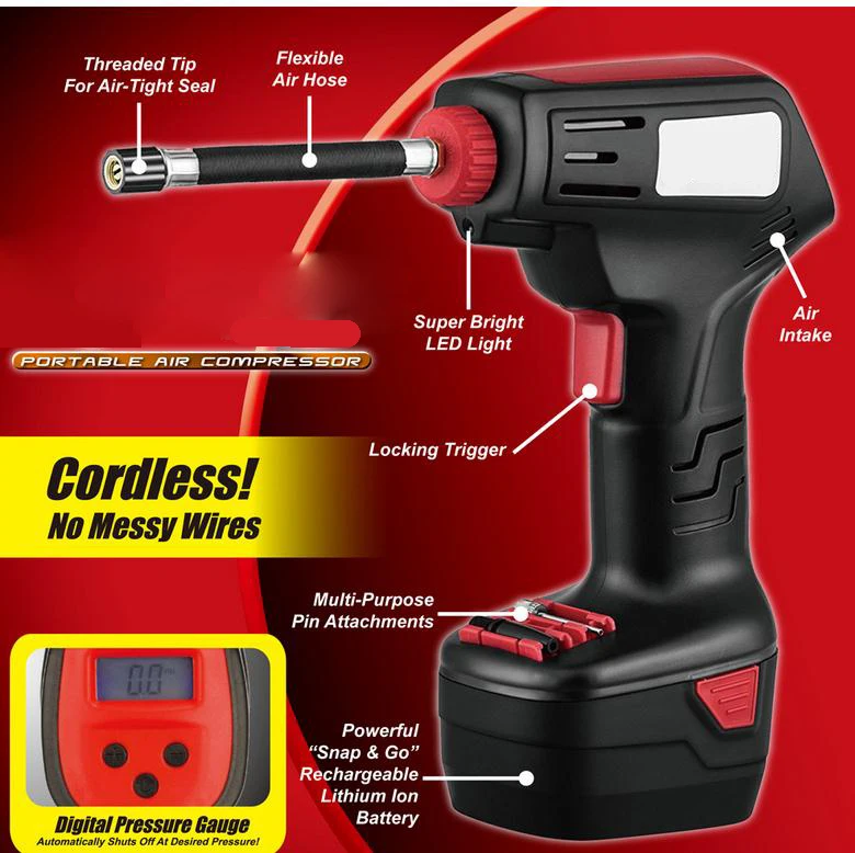 

Pro Air Compressor Cordless Portable Compressor Electric Inflator Portable Hand Held Pump with Digital LCD