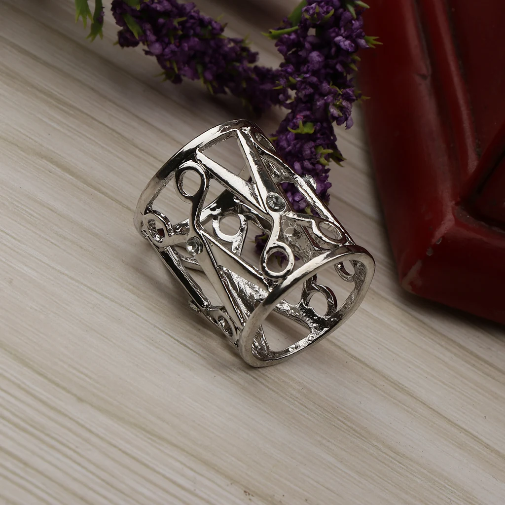 MagiDeal Clear Crystal Rhinestone Scarf Ring Clip Scissor Shape Hollow Out Tube Ring Buckle