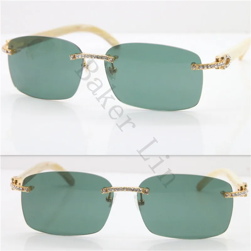 Cartier Rimless Smaller Big Stones 8200759A Original White Genuine Buffalo Horn Sunglasses (1)