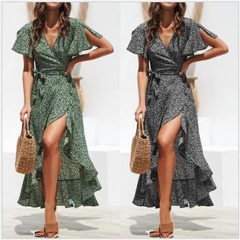 

2019 Summer Dress Floral Print Boho Beach Dress Chiffon Maxi Dress Women Party Dress Sundress Vestidos 137