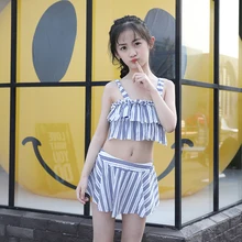 Летние купальники для девочек, детские купальные костюмы, детские купальники, двухкомпонентные купальники, пляжные купальные бикини с оборками для девочек 5-12 лет