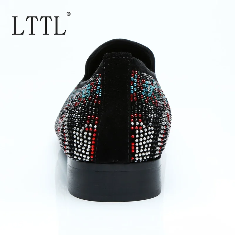 LTTL Newest Style Mixed-color Rhinestone Men Dress Shoes Luxury Fashion Cow Suede Men Loafers Slip-ons Mens Party And Prom Shoes