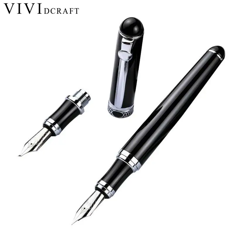 

Vividcraft Germany Black Silver Clip Iridium Business Fountain Pen Calligraphy Business Office Gift Bend Nib Double Nib Pimio