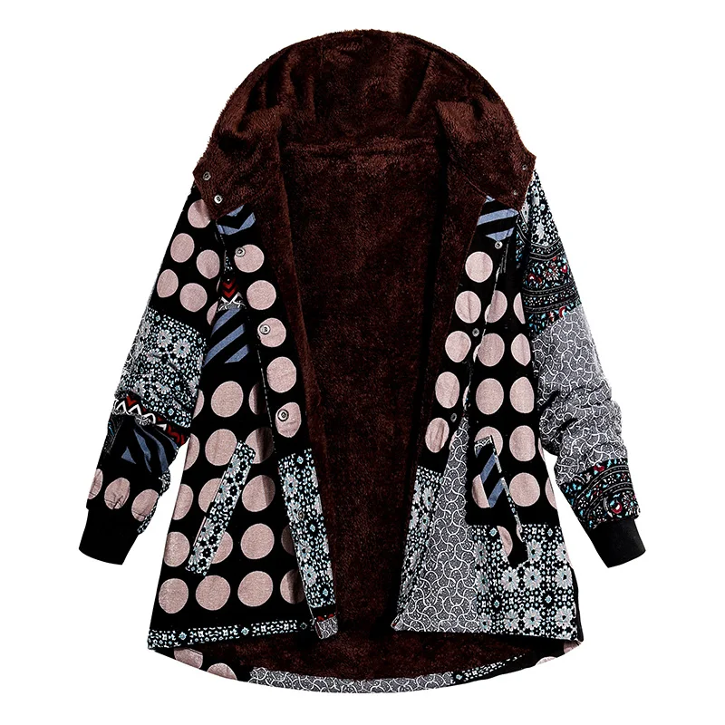 

EaseHut Vintage Women Winter Hooded Coat Plus Size M-5XL Fleece Lined Long Sleeve Button Autumn Outerwear Casual Jacket Overcoat