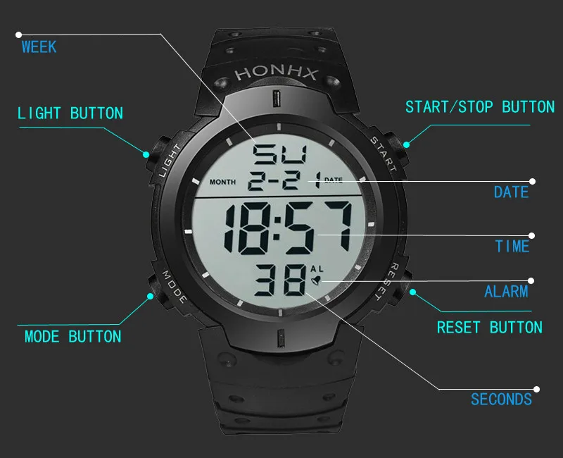 HONHX Для Мужчин's цифровые часы lcd спасательный тент Водонепроницаемый спортивные часы Резиновые наручные часы Для мужчин Роскошные секундомер Дата часы# LH
