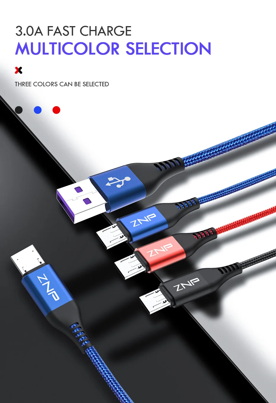 ZNP Micro USB кабель 3A нейлон Быстрая зарядка USB кабель для передачи данных для samsung Xiaomi Note 4 планшет Android мобильный телефон usb зарядный шнур