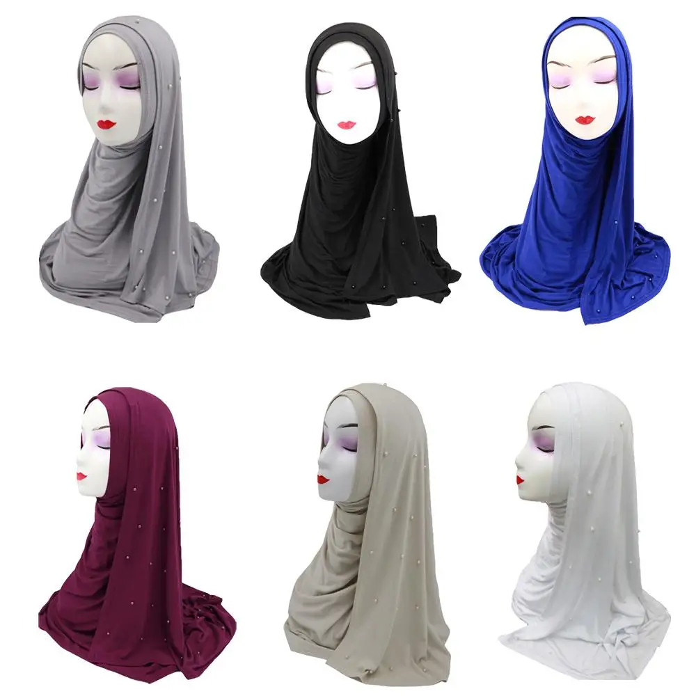 

Women Modal Beaded Scarf Plain Hijab Muslim Pearls Scarve Shawls Head Wrap Stole Shawl Headscarf Arab Islamic Turban 170*70CM