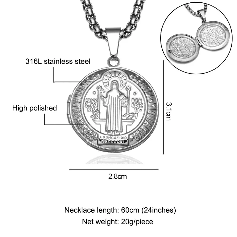 D& Z Сан Бенито Священная медаль подвеска Золото Нержавеющая сталь может открыть фоторамка подвески и ожерелья для Религиозные ювелирные изделия - Окраска металла: silver