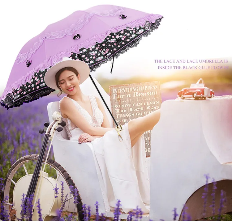 Korea Small Fresh Umbrellas Umbrella Rain Woman Folding Female Princess Sunscreen Lace Sun Umbrella UV Protection Goddess