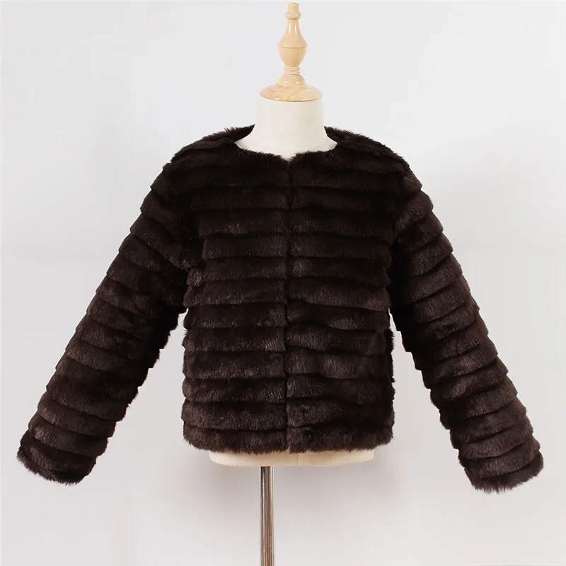 Зимнее пальто с искусственным мехом для маленьких девочек, европейский стиль, нарядная теплая куртка, костюм, От 2 до 10 лет, Детская верхняя одежда, детская одежда - Цвет: brown