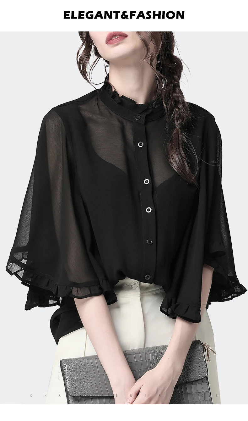 black tops with chiffon sleeves