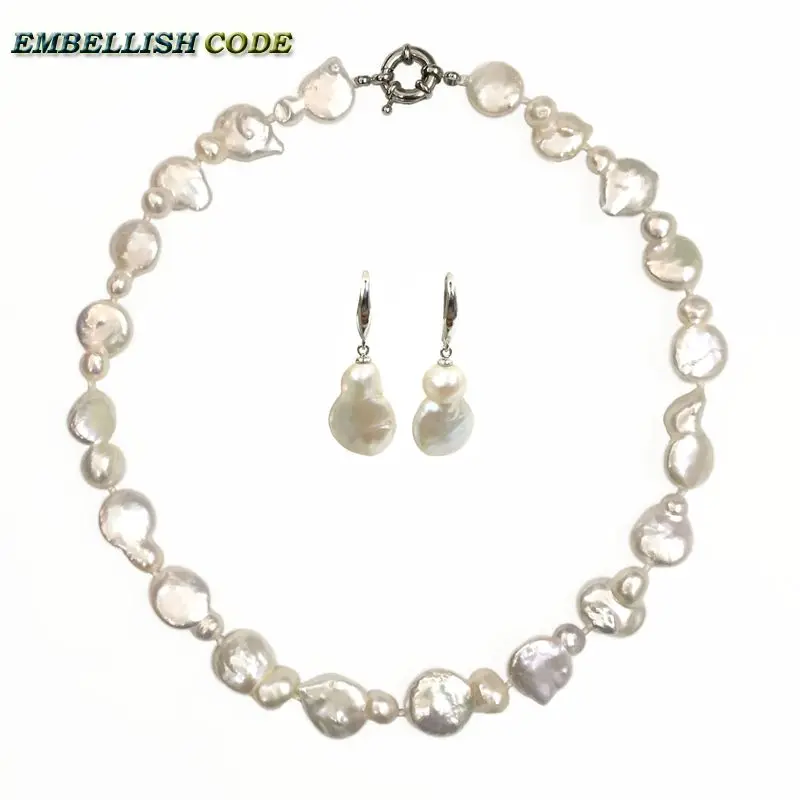 

special Peanut gourd shape necklace hook earring pearls set irregular keshi stely white color reborn natural freshwater pearl