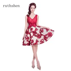 Ruthshen Красный Короткое платье для выпускного бала очаровательное вечернее платье лентами цветы лук Junior Для женщин вечерние платья Robe De Soiree