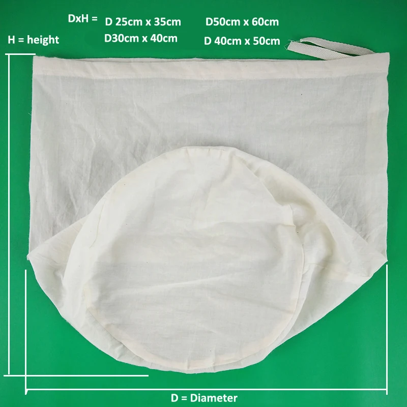 

2pcs- 4 sizes cylindrical type cotton drawstring filter bags 60 density wine brewing milk coffee filter Gunny Bale
