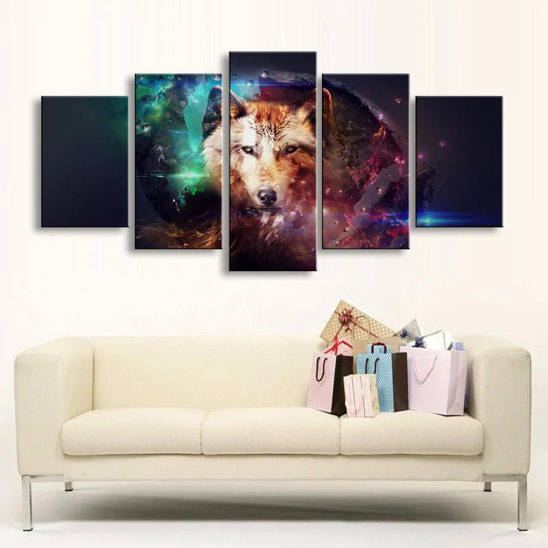 5 pieces high-definition print Wolf canvas oil painting poster and wall art living room picture B-050 (1)