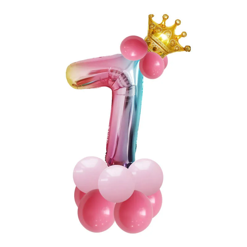Розовый номер фольги стенд воздушные шары комплект 1, 2, 3, 4, 5, 6, 7, 8, 9 лет с днем рождения украшения Дети девочка ребенок душ Golobos - Цвет: ranbow 7