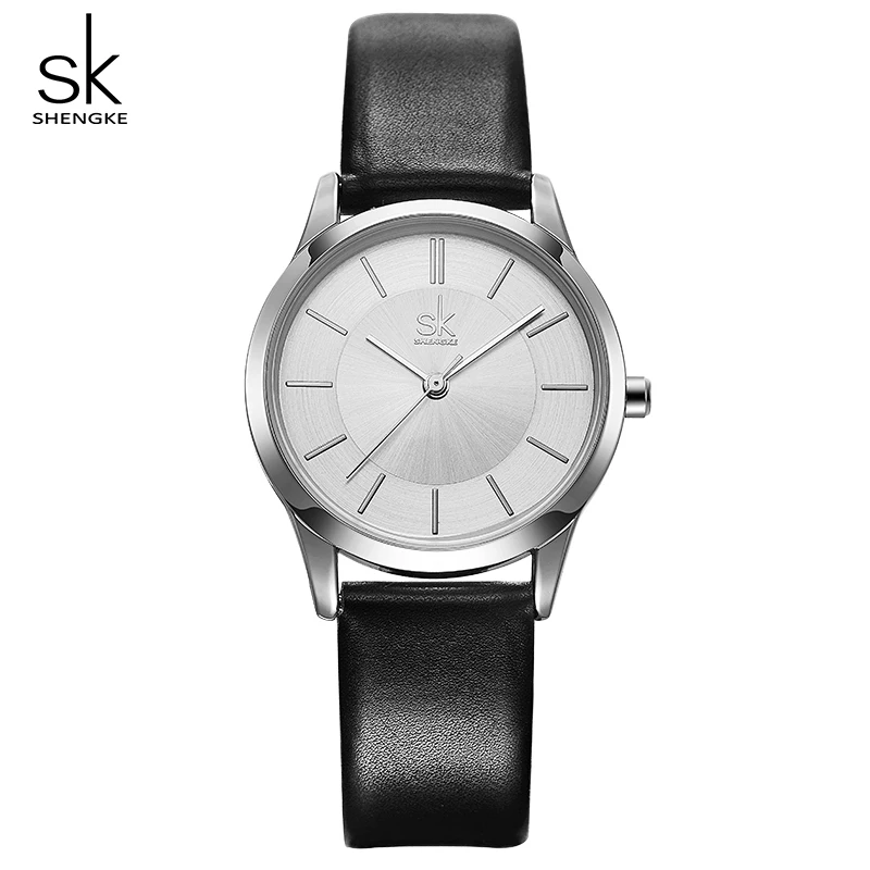 Shengke парные часы модные черные кожаные женские мужские Роскошные Кварцевые женские мужские наручные часы подарок для влюбленных Montre Femme часы - Цвет: White black Women