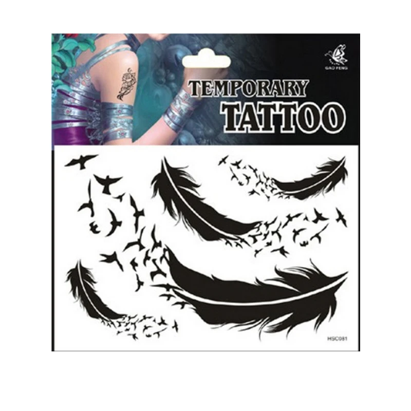 2Pcs High Quality Temporary Tattoos Stencils New Design 3D Waterproof Temporary Tattoo Feather