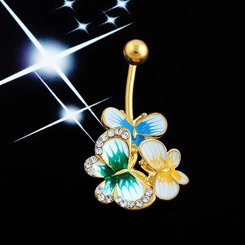 

Superior Quality Gold &Crystal Butterflys Belly Button Rings Sexy Body Piercing Jewelry Bars Piercings Navel Piercing 1 PC