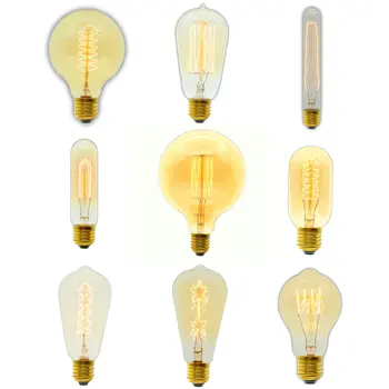 

40W/60W 220V E27 Edison Light Bulb Carbon Filament Edison Retro Vintage Incandescent Bulb ST64/ST58/A19/T45/G80/G95/G125/T300