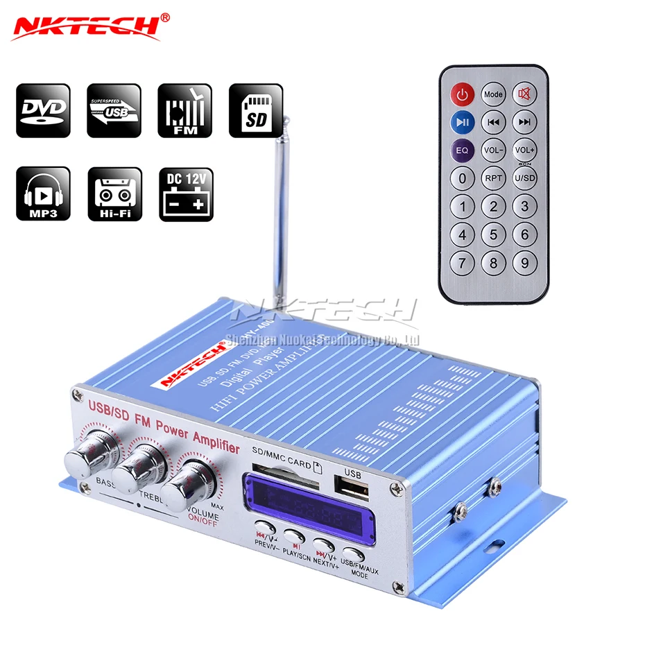 Автомобильный мини усилитель мощности NKTECH цифровой плеер 2x20 Вт Hi Fi FM стерео с ЖК